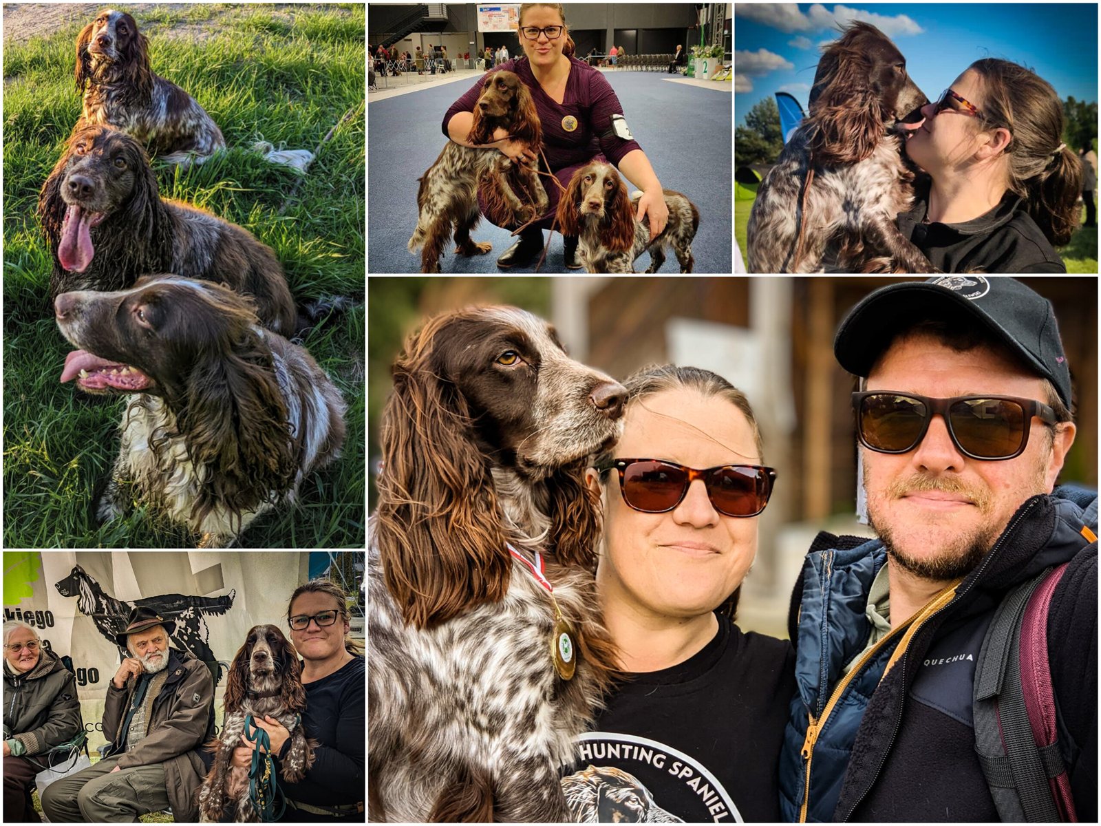 A collage from the breed community — Elina and Tane with their dogs at shows and events in Poland